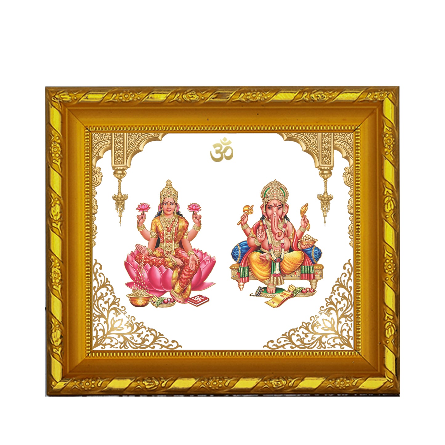 DIVINITI 24K Gold Plated Foil Laxmi Ganesha Photo Frame for Home & Office Decor, Table DG 103 Size 1 (15.3x14.9 CM)