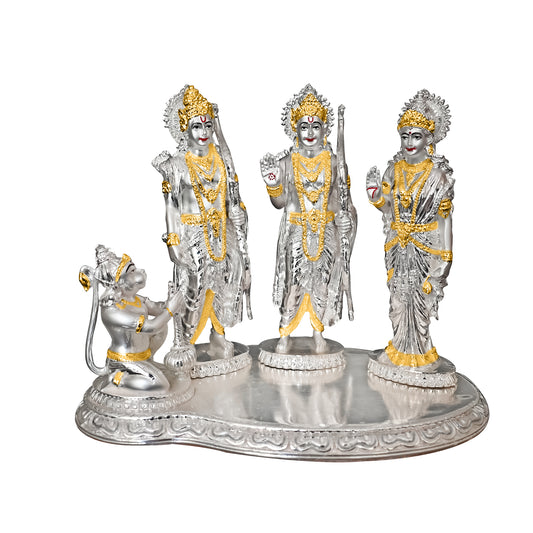 DIVINITI 999 Silver Plated Lord Ram Darbar Idol | Exquisite Divine Statue For Home Decor, Office Table Top, Pooja Room & Gift (19X24CM)