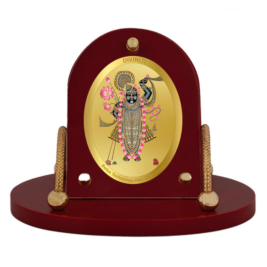 Diviniti 24K Gold Plated Shrinathji Frame for Car Dashboard, Home Decor, Table & Office (8 CM x 9 CM)