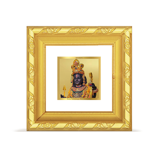 DIVINITI 24K Gold Plated Lord Ram Lalla Traditional Photo Frame Idol for Wall Hanging, Table Top, Puja Room, Home Decor, Workshop, Gifts|DG103S1A (10x10 CM)