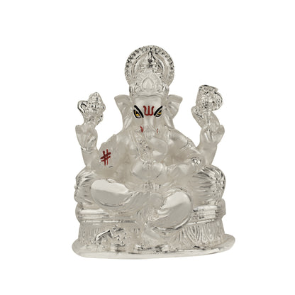 DIVINITI Exquisite 999 Silver Plated Lord Ganesha Statue For Devotional Worship, Blessings of Success and Happiness Idol For Showpiece (8x7 CM)