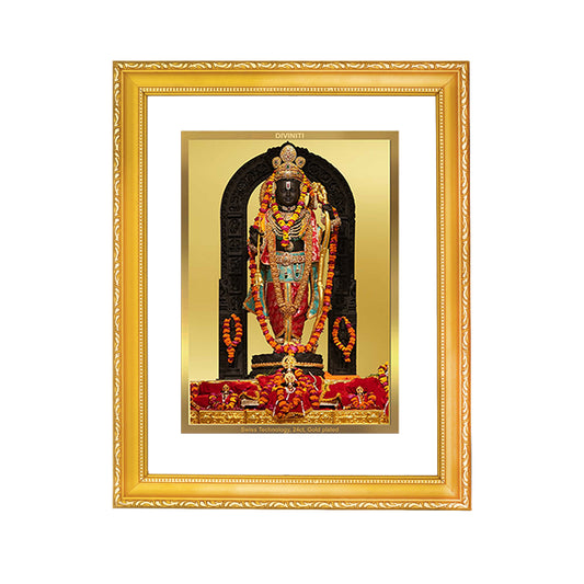 DIVINITI 24K Gold Plated Foil Lord Ram Lalla Photo Frame Idol for Workshop, Puja Room, Home Wall Decor, Luxury Gift | DG101 Size 2 (22.6x18.4 CM)