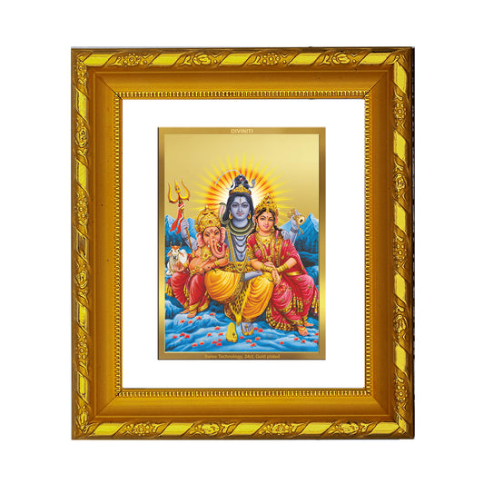 DIVINITI 24K Gold Plated Foil Shiv Parivar Religious Photo Frame for Home Decor, Tabletop DG 103 Size 1 (15.3x14.9 CM)