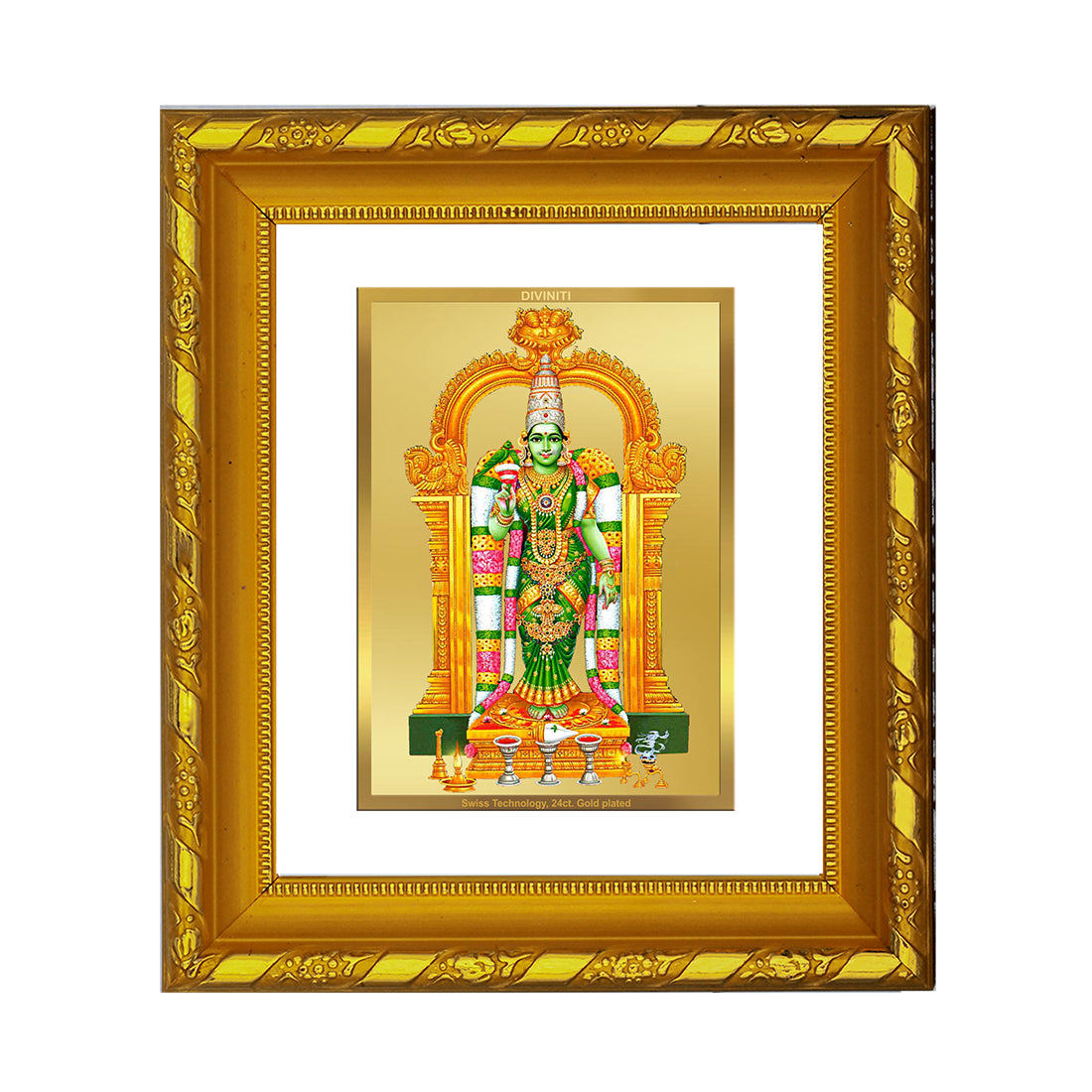 DIVINITI 24K Gold Plated Foil Meenakshi Religious Photo Frame for Living Room, Worship DG 103 Size 1 (15.3x14.9 CM)