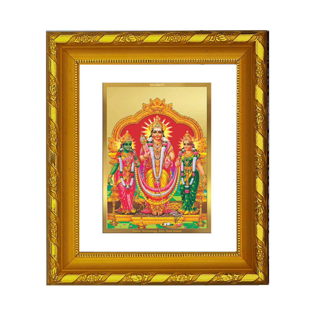 DIVINITI 24K Gold Plated Foil Murugan Valli Wall Photo Frame for Home Decor, TableTop DG 103 Size 1 (15.3x14.9 CM)