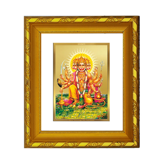 DIVINITI 24K Gold Plated Foil Lord Panchmukhi Hanuman Photo Frame for Living Room, Wall Decor DG 103 Size 1 (15.3x14.9 CM)