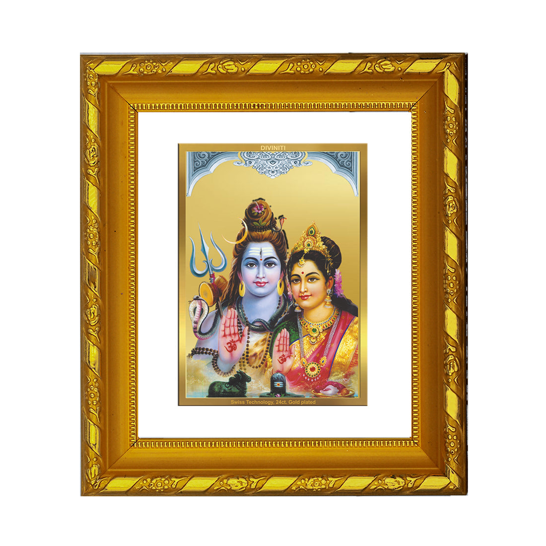 DIVINITI 24K Gold Plated Foil Shiva Parvati Photo Frame for Home Wall Decor, Worship, Gift DG 103 Size 1 (15.3x14.9 CM)