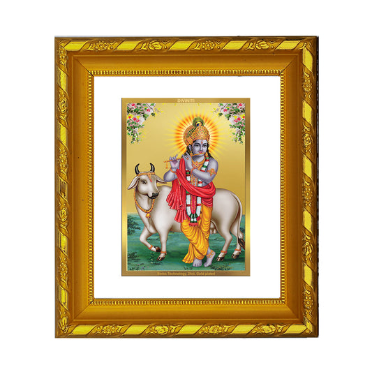 DIVINITI 24K Gold Plated Foil Krishna Ji Photo Frame for Home Decor, TableTop, Puja, Gift DG 103 Size 1 (15.3x14.9 CM)