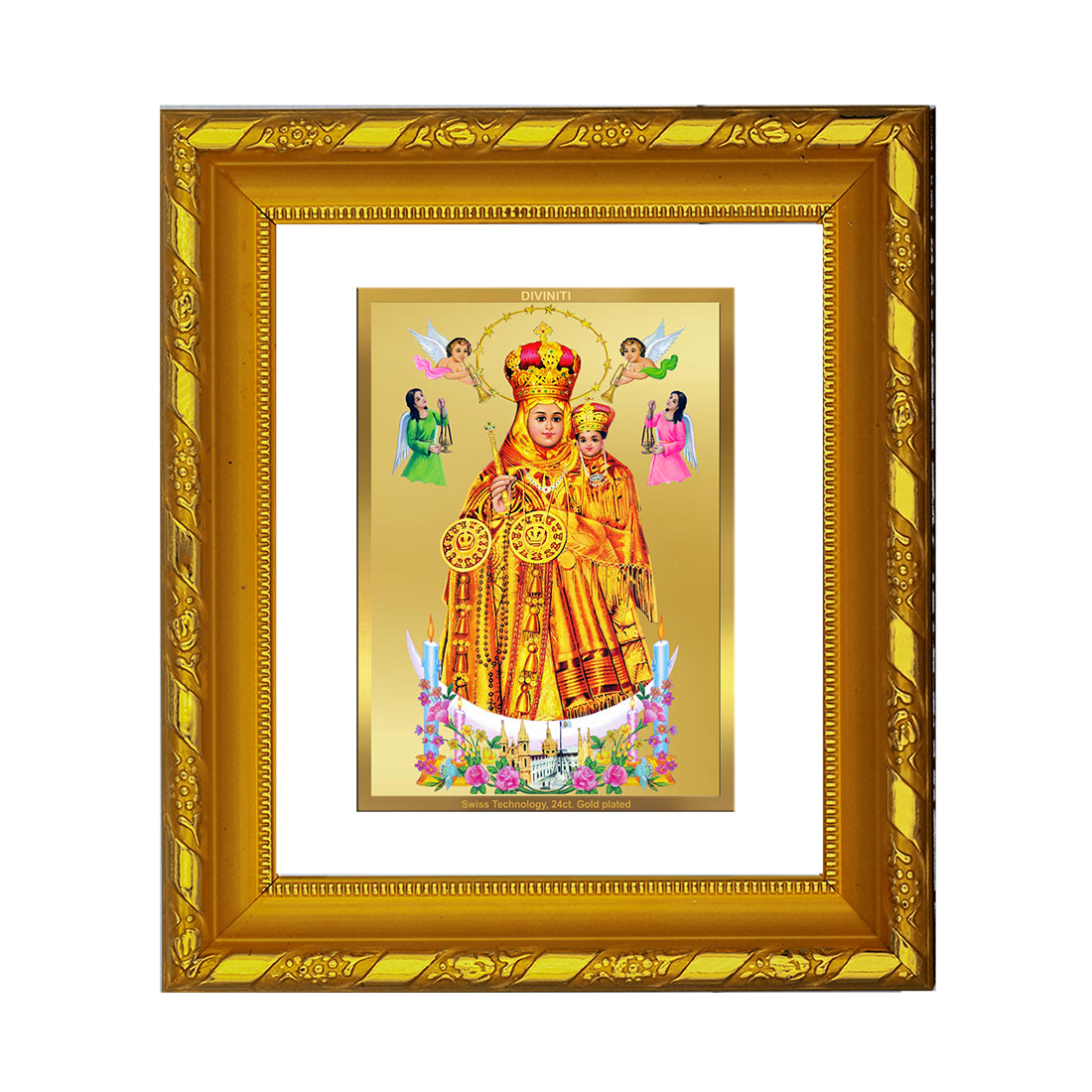 DIVINITI 24K Gold Plated Foil Lady of Health Photo Frame for Home Decor, TableTop, Gift DG 103 Size 1 (15.3x14.9 CM)