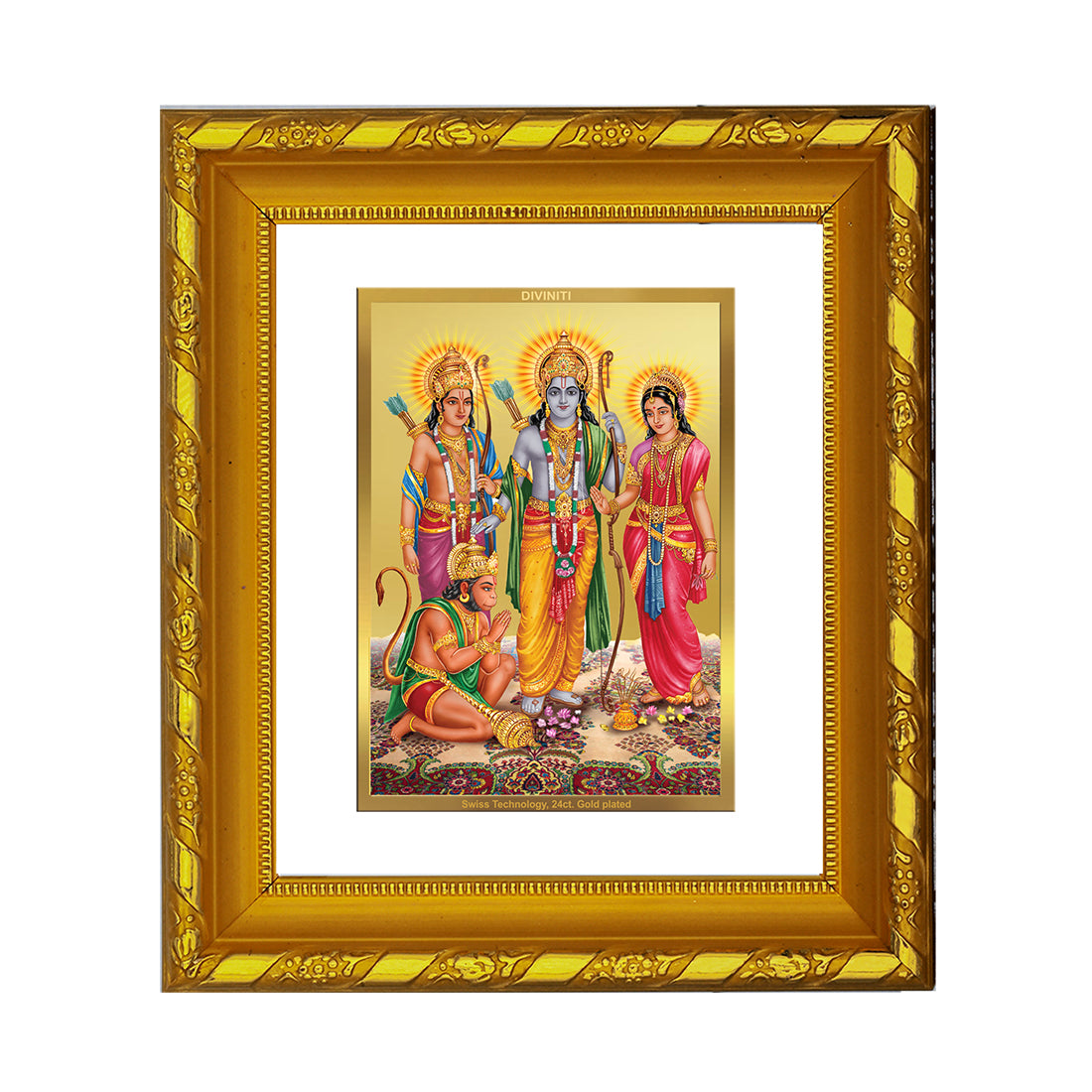 DIVINITI 24K Gold Plated Foil Ram Darbar Photo Frame for Home Wall Decor, Festival Puja DG 103 Size 1 (15.3x14.9 CM)