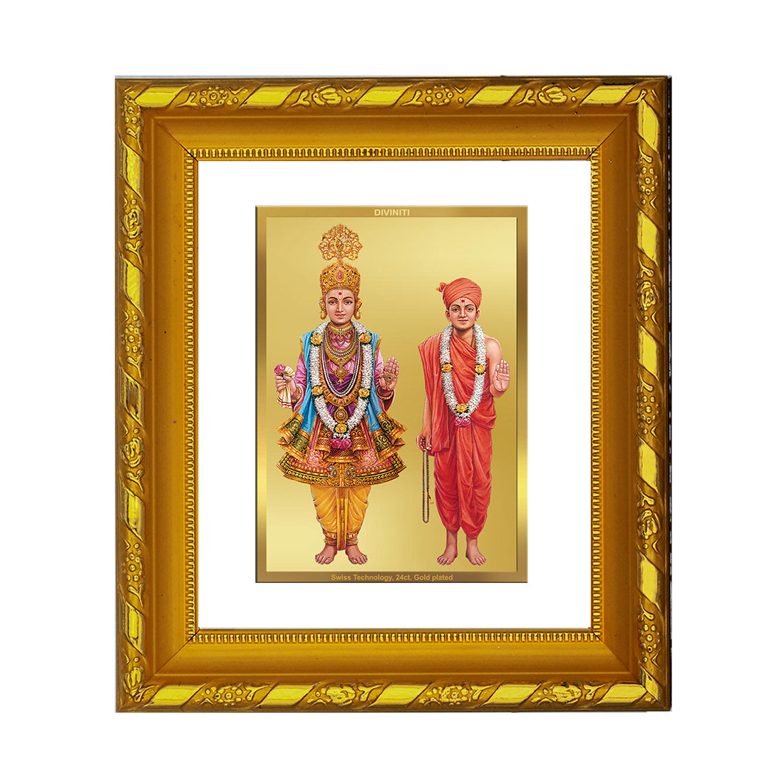 DIVINITI 24K Gold Plated Foil Swaminarayan Photo Frame for Home Wall Decor, TableTop, Gift DG 103 Size 1 (15.3x14.9 CM)