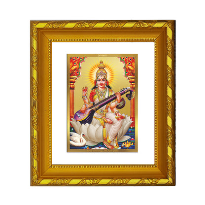 DIVINITI 24K Gold Plated Foil Saraswati Mata Wall Photo Frame for Home Decor, Office, Gift DG 103 Size 1 (15.3x14.9 CM)