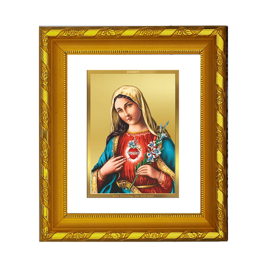 DIVINITI 24K Gold Plated Foil Mother Mary Photo Frame for Home Wall Decor, Luxury Gift DG 103 Size 1 (15.3x14.9 CM)