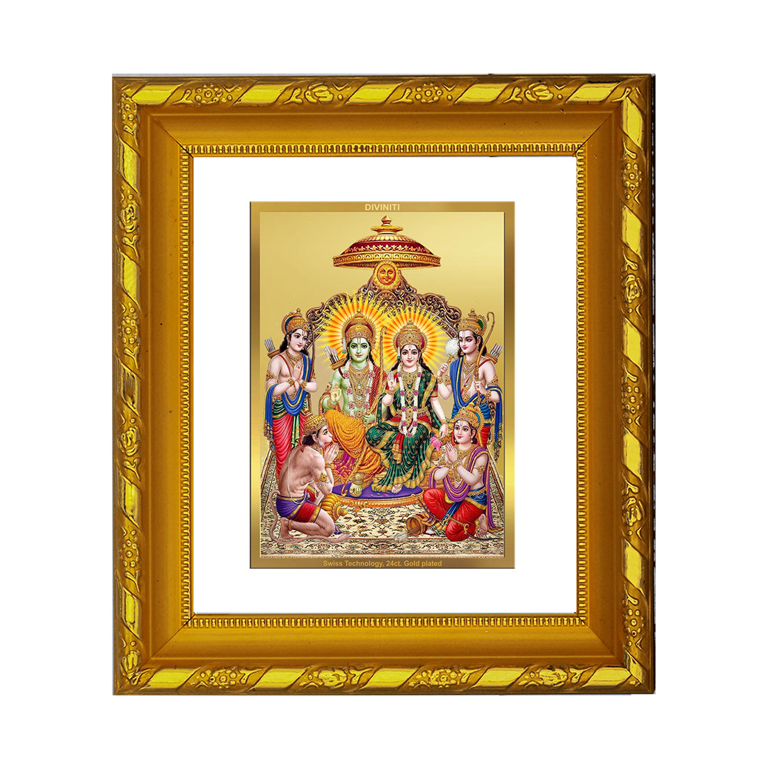 DIVINITI 24K Gold Plated Foil Ram Darbar Photo Frame for Home Decor Showpiece, Diwali Gift DG 103 Size 1 (15.3x14.9 CM)