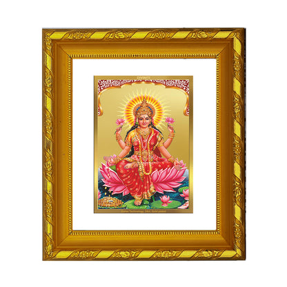 DIVINITI 24K Gold Plated Foil Lakshmi Mata Photo Frame for Home Decor, Worship, Wealth DG 103 Size 1 (15.3x14.9 CM)