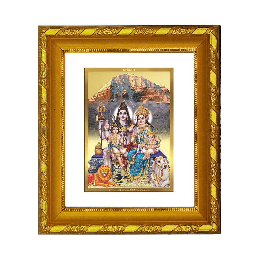 DIVINITI 24K Gold Plated Foil Shiv Parivar Photo Frame for Home Decor, Festival Gift, Puja DG 103 Size 1 (15.3x14.9 CM)