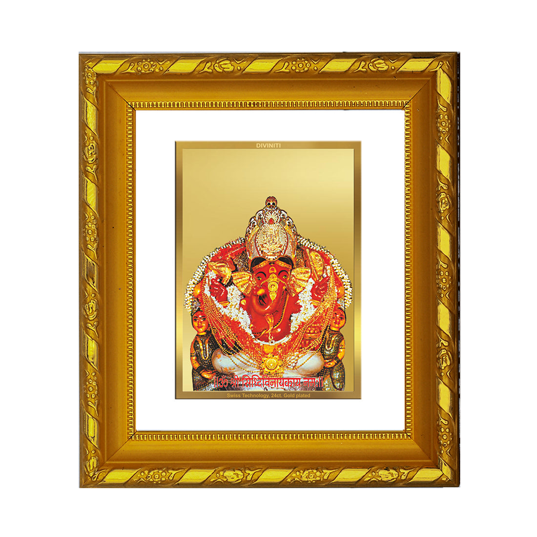 DIVINITI 24K Gold Plated Foil Siddhivinayak Photo Frame for Home Decor, Festive Gift, Puja DG 103 Size 1 (15.3x14.9 CM)