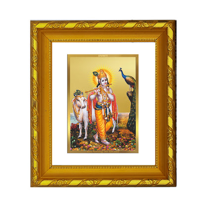 DIVINITI 24K Gold Plated Foil Lord Krishna Wall Photo Frame for Home Decor, Festival Gift DG 103 Size 1 (15.3x14.9 CM)