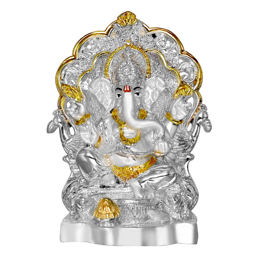 Diviniti 999 Silver Plated Ganesha Idol for Home Decor Showpiece (11.5 X 8.5 CM)