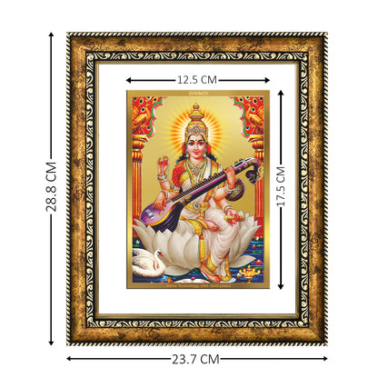 DIVINITI Saraswati Gold Plated Wall Photo Frame, Table Decor| DG Frame 113 Size 2.5 and 24K Gold Plated Foil (29 CM X 23.7 CM)