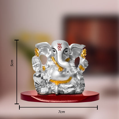 DIVINITI 999 Silver Plated Four Hand Vinayak Lord Ganesha Statue Idol For Home Decor, Festival Gift, Puja Room (5x7 CM)