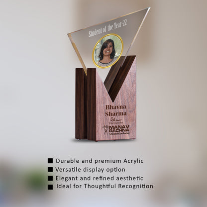 Customized Base Acrylic Trophy with Matter & Photo Printed For Corporate Gifting