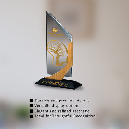 Customized Wooden Base Acrylic Trophy with Matter Printed For Corporate Gifting