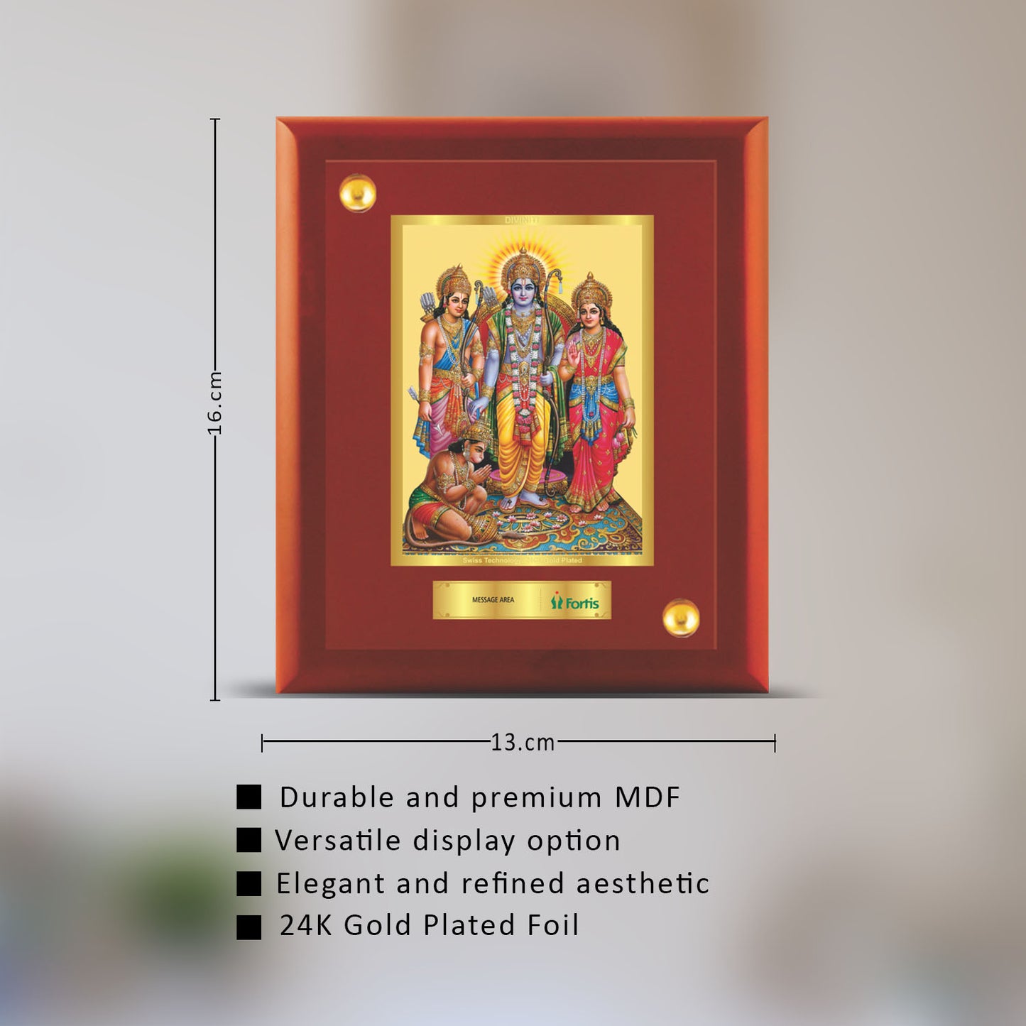 DIVINITI 24K Gold Plated Foil Lord Ram Darbar Wooden Customized Photo Frame Idol for Temple, Home Decor, Luxury Gift | MDF Size 1 (16.7x14.2 CM)