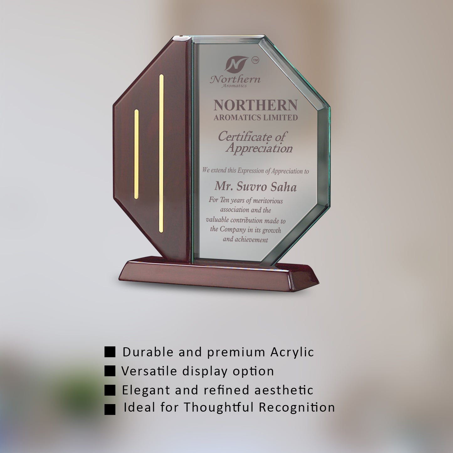 Customized MDF Base Acrylic Trophy with Matter Printed For Corporate Gifting