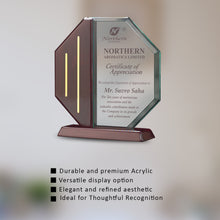 Load image into Gallery viewer, Customized MDF Base Acrylic Trophy with Matter Printed For Corporate Gifting
