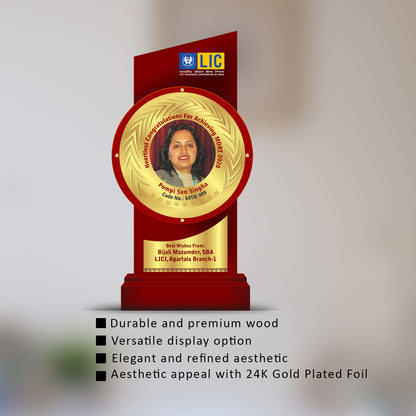 Customized MDF Trophy with Matter Printed On 24K Gold Plated Foil For Corporate Gifting