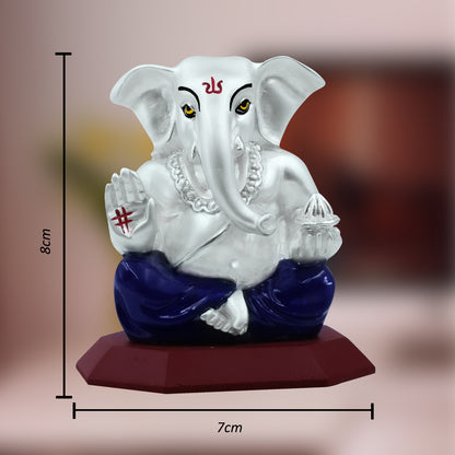 DIVINITI 999 Silver Plated Ganesha Idol for Home Decor Showpiece (10X7CM)