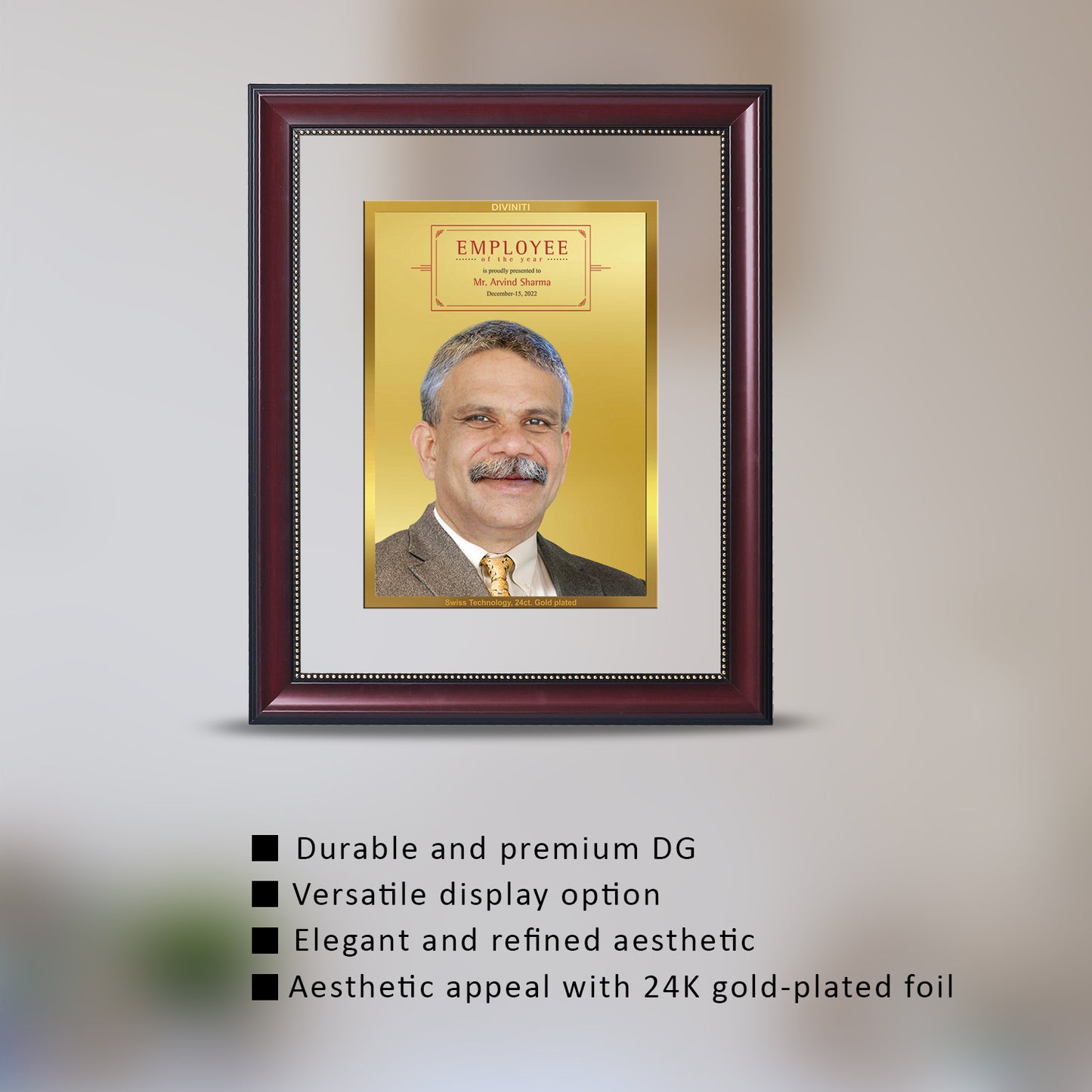 Customized Double Glass Frame With Image Printed on 24K Gold Plated Foil For Corporate Gifting