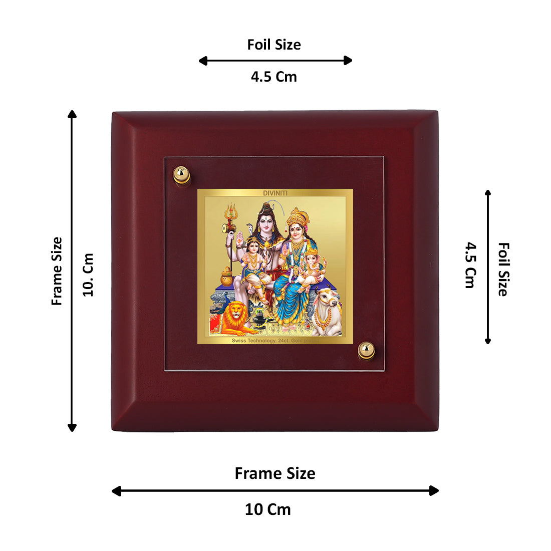 Diviniti 24K Gold Plated Lord Shiv Parivar Photo Frame Love and Faith for Home Decor, Tabletop, Puja Room, Luxury Gift | MDF Size 1A (9.9x9.9 CM)