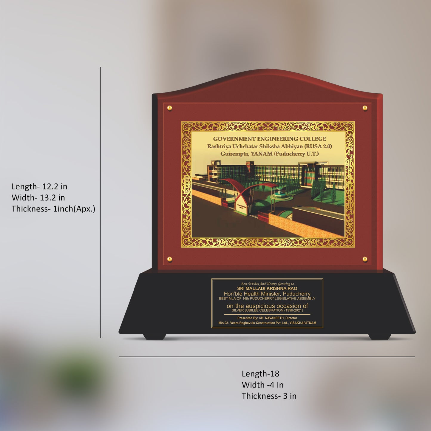 Customized MDF Memento With Image Printed on 24K Gold Plated Foil For Corporate Gifting