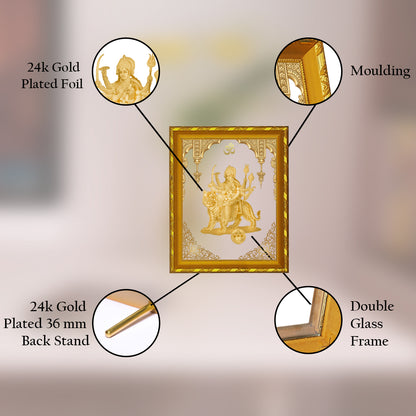 Diviniti 24K Gold Plated Durga Mata Photo Frame for Home Decor Showpiece (21.5 CM x 17.5 CM)