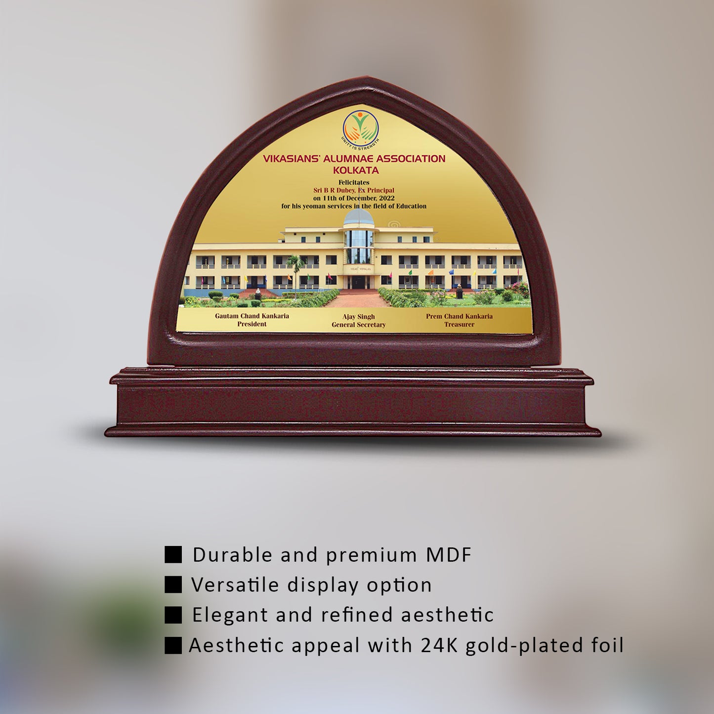 Customized MDF Memento With Image & Matter Printed on 24K Gold Plated Foil For Corporate Gifting