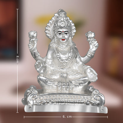 Diviniti 999 Silver Plated Goddess Lakshmi Mata Idol For Office, Temple and Table Decor, Home Decor Showpiece, Gift (8x6 CM)