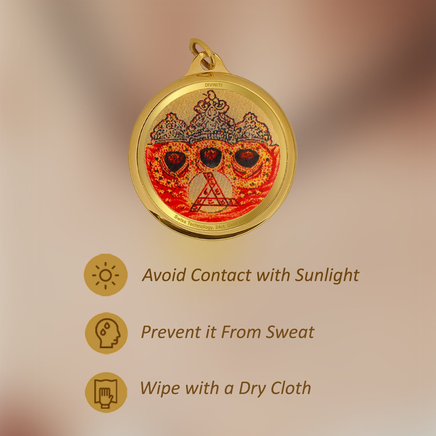 Diviniti 24K Gold Plated Durga Ji & Mata Ka Darbar 22MM Double Sided Pendant For Men, Women & Kids