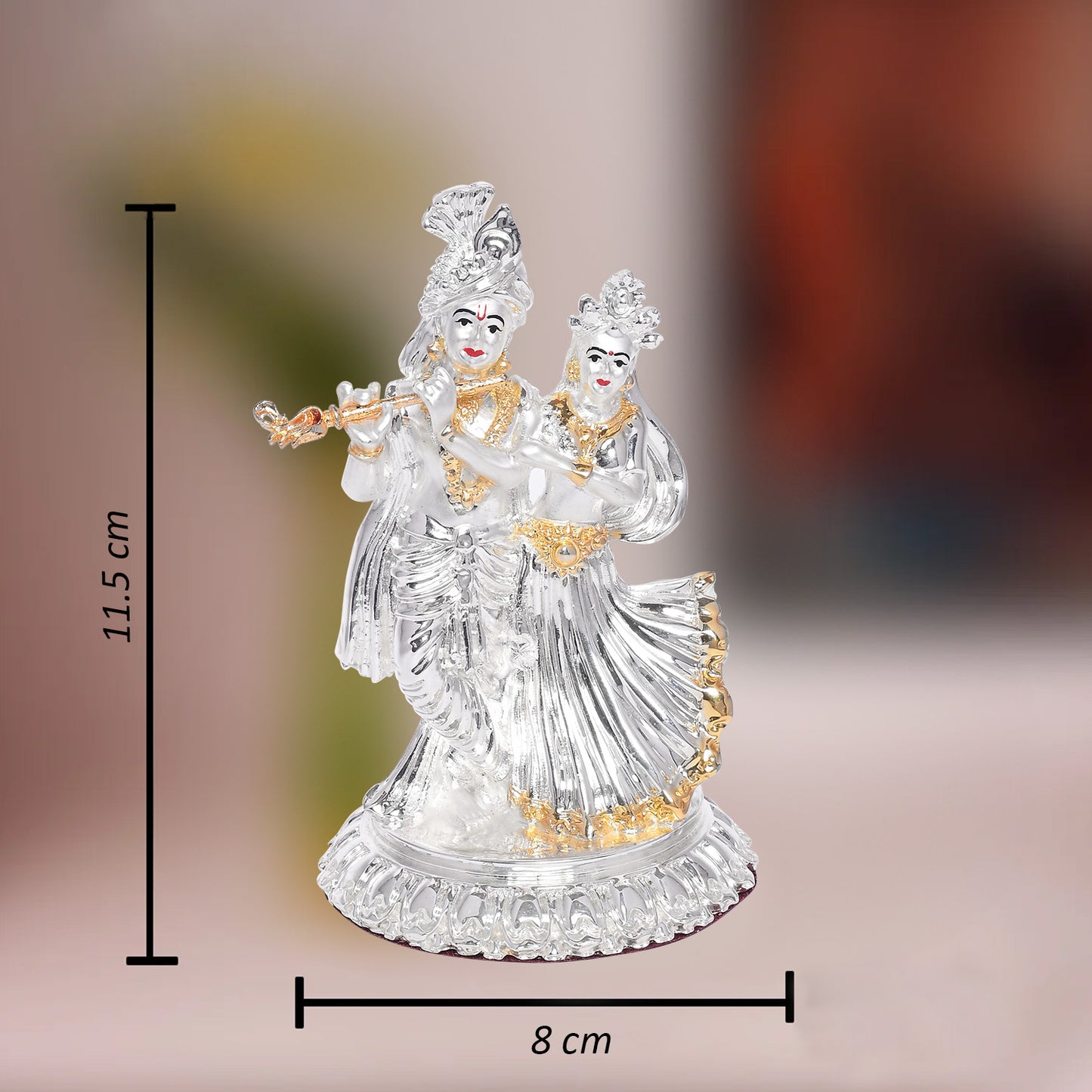 DIVINITI 999 Silver Plated Radha Krishna Beautiful Idol Exquisite Spiritual Symbol of Love Gift for Home & Office Décor (11.5x8 CM)