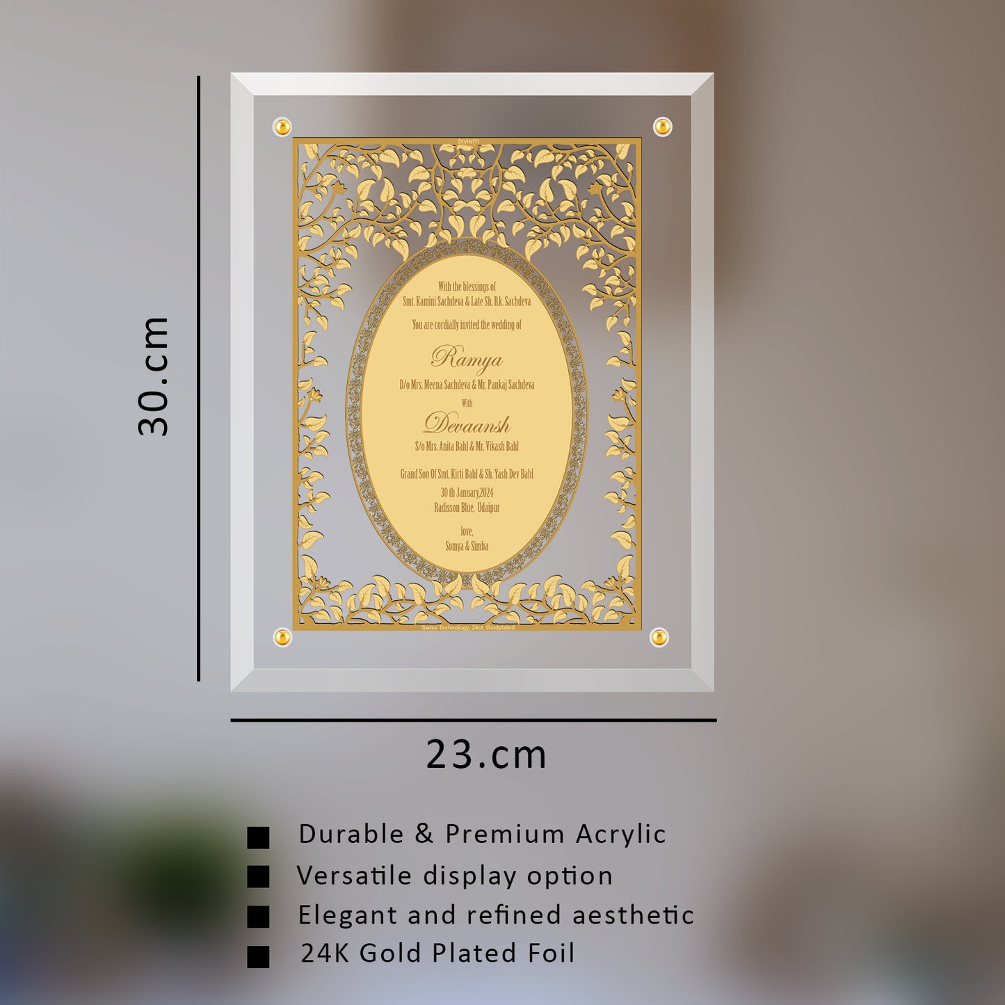 Diviniti Customized Designer Wedding Card on 24K Gold Plated Foil For Marriage Invitation