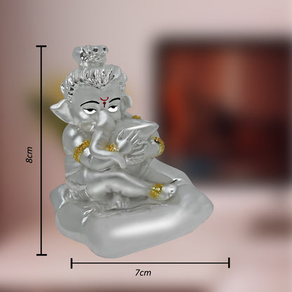 DIVINITI 999 Silver Plated Bal Ganesha Idol | Exquisite Divine Statue for Home Decor, Office Table Top, Car Dashboard, Pooja Room & Gift (8X7CM)