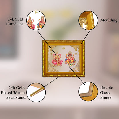 DIVINITI 24K Gold Plated Foil Laxmi Ganesha Photo Frame for Home & Office Decor, Table DG 103 Size 1 (15.3x14.9 CM)