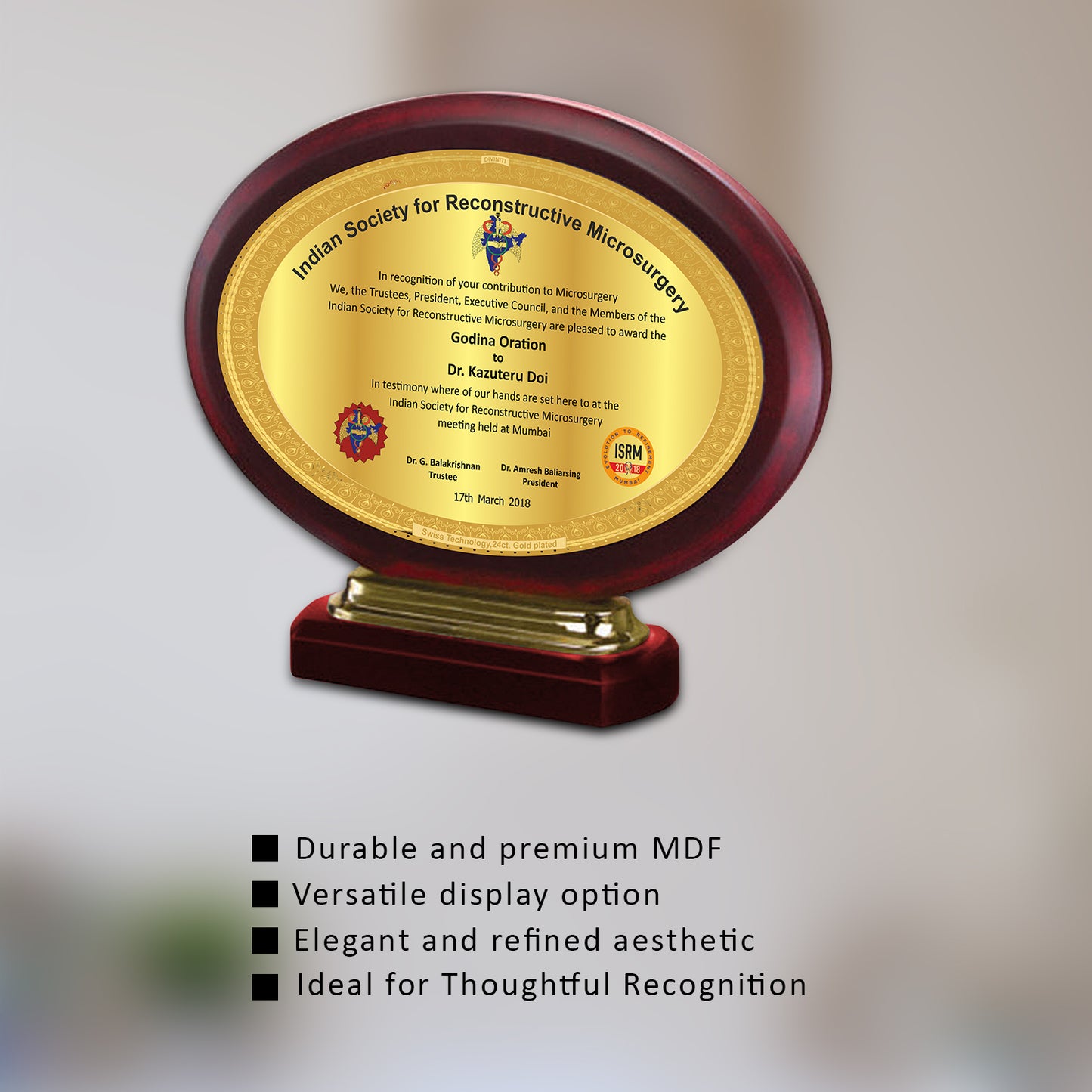 Customized MDF Memento With Matter Printed on 24K Gold Plated Foil For Corporate Gifting