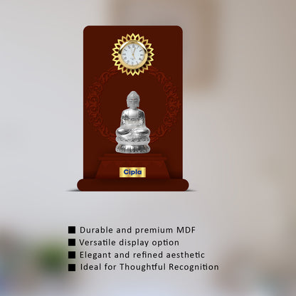 Customized MDF Memento With 999 Silver Plated Idol & Round Watch For Corporate Gifting