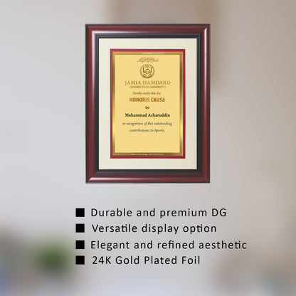 Customized Heritage Certificate with Matter Printed On 24K Gold Plated Foil For University Students