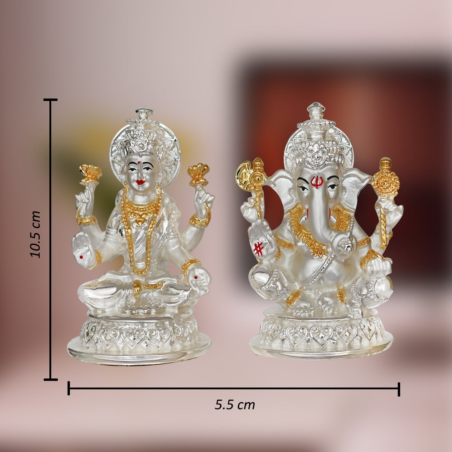 Diviniti 999 Silver Plated Lakshmi Ganesha Idol For Home Decor, Table Decor, Puja, Gift (10.5 x 5.5 CM)