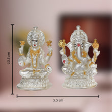 Load image into Gallery viewer, Diviniti 999 Silver Plated Lakshmi Ganesha Idol For Home Decor, Table Decor, Puja, Gift (10.5 x 5.5 CM)
