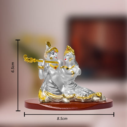 DIVINITI 999 Silver Plated Radha Krishna Ji Idol Statue For Car Dashboard, Home Decoration, Puja Room and Gift (6x8.5 CM)