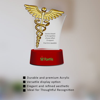 Customized MDF Base Acrylic Trophy with Matter Printed & 24K Gold Plated Logo For Corporate Gifting